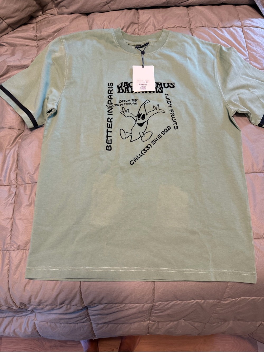 Jacquemus Mint Green Short-Sleeve Logo Tee with Black Trim